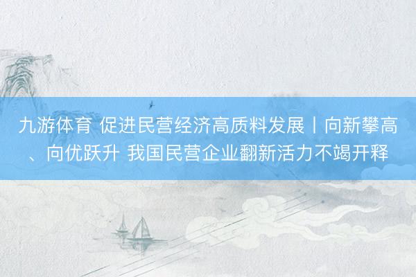 九游体育 促进民营经济高质料发展丨向新攀高、向优跃升 我国民营企业翻新活力不竭开释