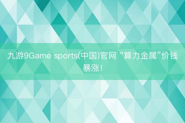 九游9Game sports(中国)官网 “算力金属”价钱暴涨！